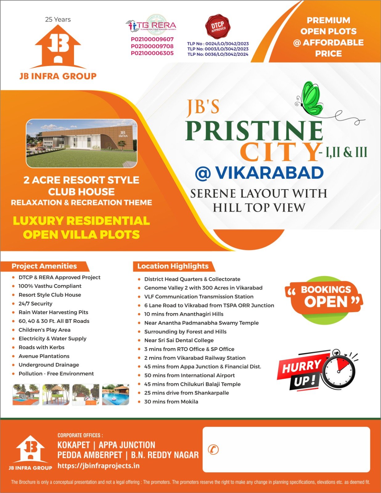 JB Pristine City Vikarabad DTCP RERA Open Plots